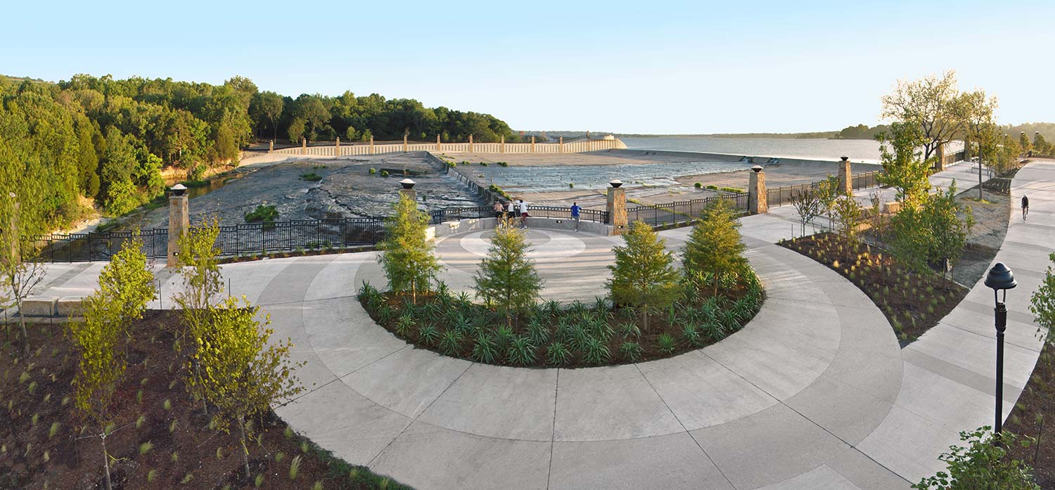 Dallas White Rock Lake aerial photo of spillway and trail